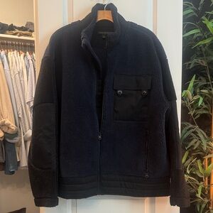 Banana Republic Men's Navy and Black Fleece Jacket